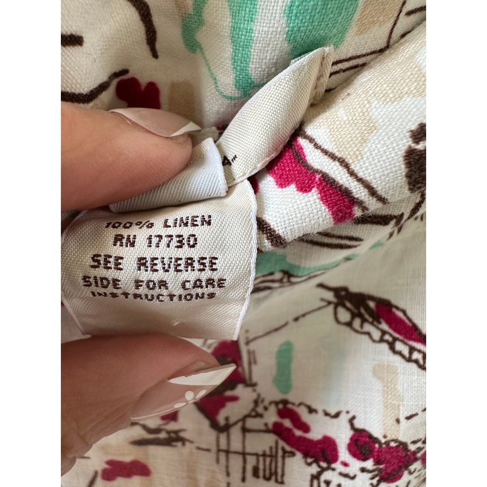 Merona Womens 100% Linen A-Line Skirt Size 4 Floral Architectural Print Cream - Picture 3 of 4